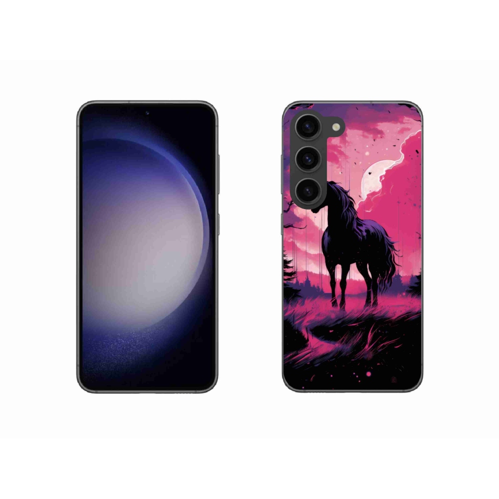 Gelový kryt mmCase na Samsung Galaxy S23 5G - černý kreslený kůň 1