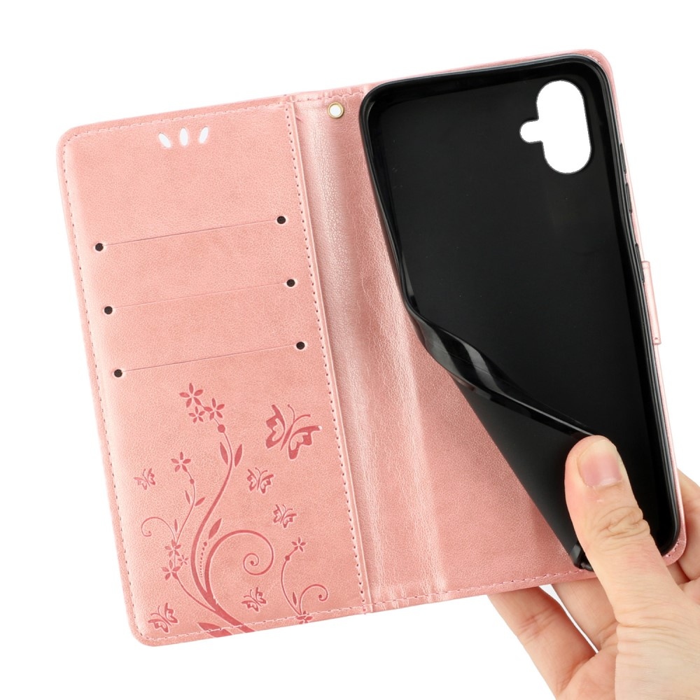 Flowers knížkové pouzdro na Samsung Galaxy A06 4G - růžovozlaté