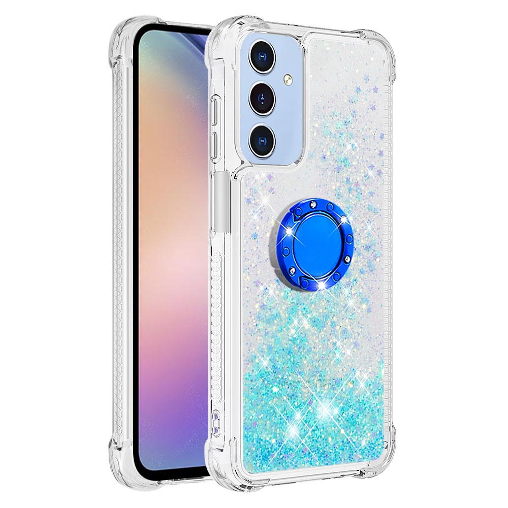 Glitt přesýpací gelový obal s kroužkem na prst na Samsung Galaxy A17 5G - modrý/hvězdičky