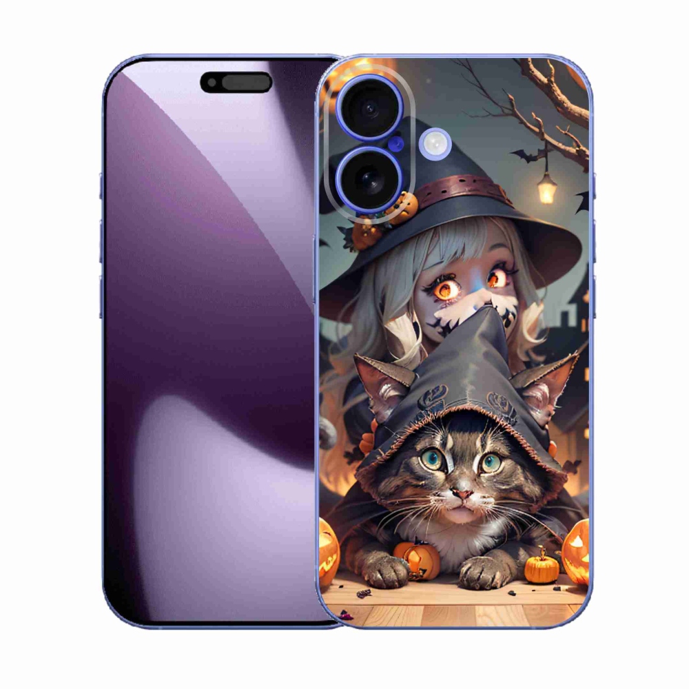 Gelový kryt mmCase na iPhone 17 - čarodějnice s kočkou
