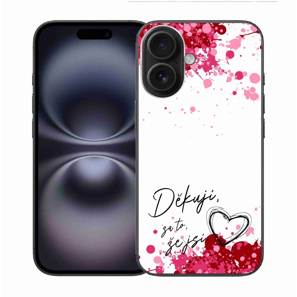 Gelový kryt mmCase na iPhone 16 - zamilovaný text 2 bílé pozadí