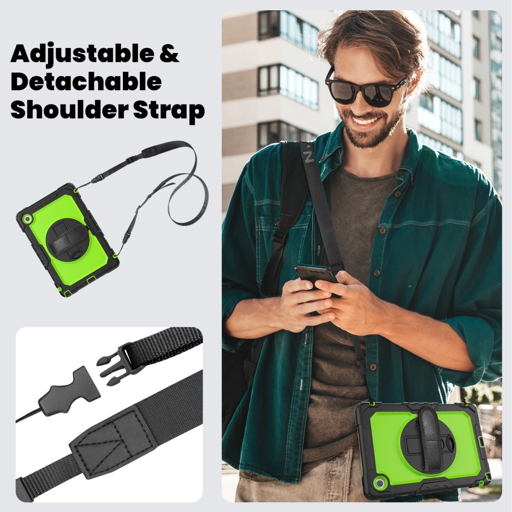 Strap odolný kryt s držákem na ruku a ramenním popruhem na Lenovo Tab 10.1 (2025) - černý/zelený