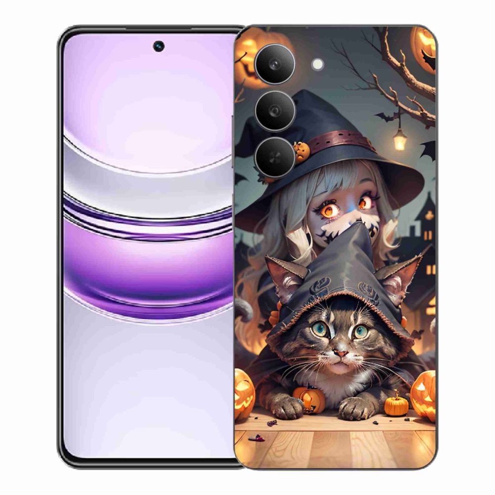 Gelový kryt mmCase na Realme 14x 5G - čarodějnice s kočkou