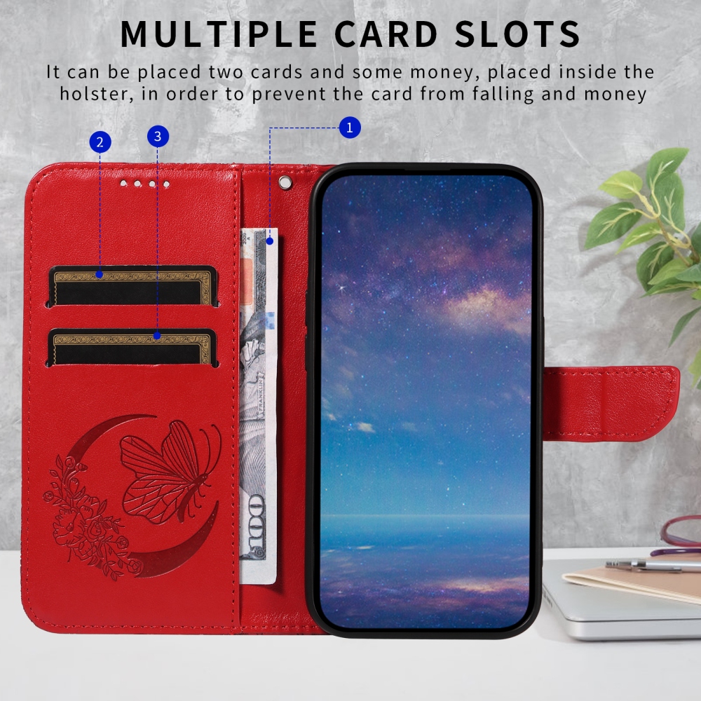 Floral Butterfly knížkové pouzdro na iPhone 17 - červené