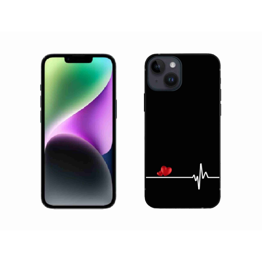 Gelový kryt mmCase na iPhone 14 - srdce a tep černé pozadí