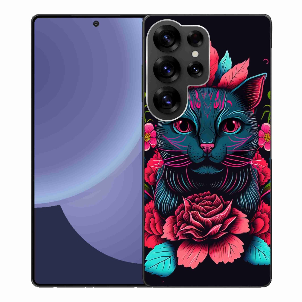 Gelový kryt mmCase na Samsung Galaxy S25 Ultra - květiny a kočka
