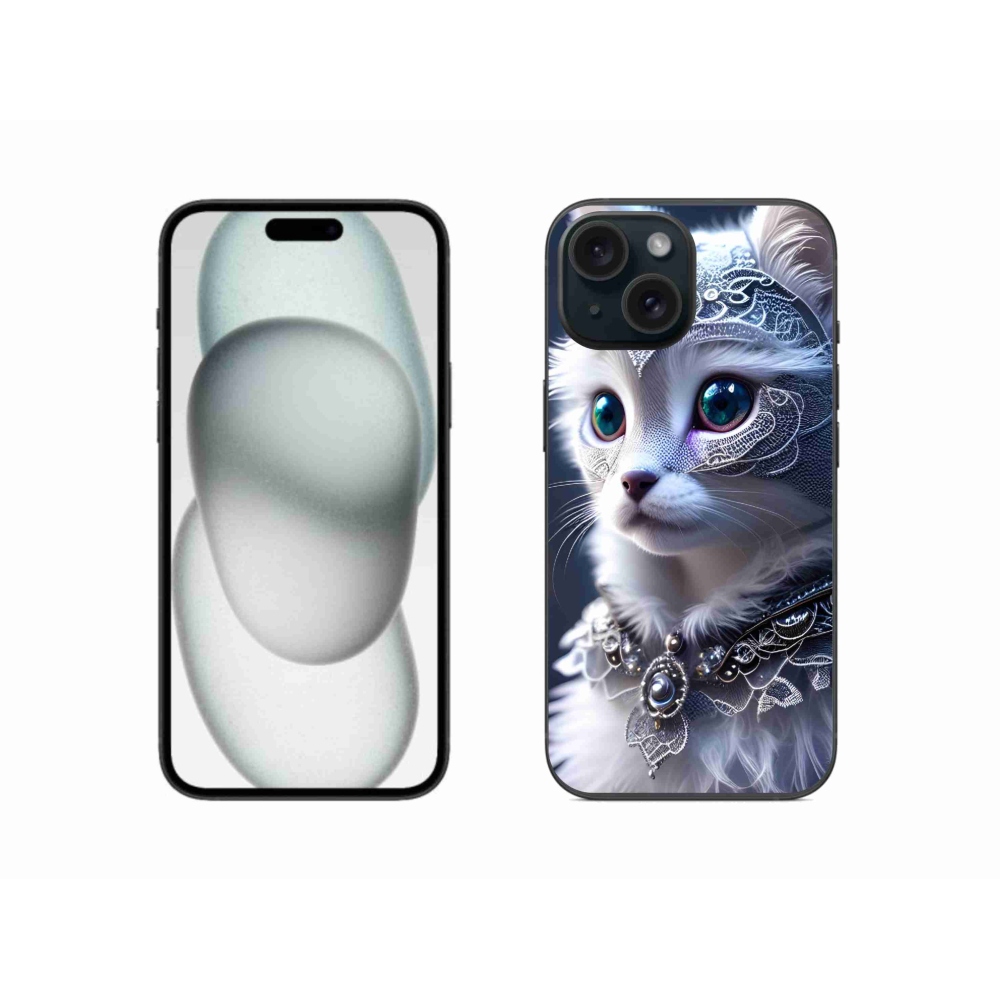 Gelový kryt mmCase na iPhone 15 - bílá kočka