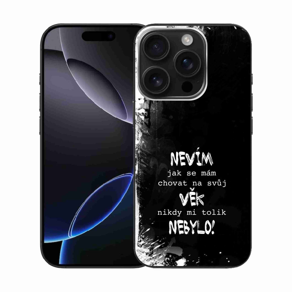 Gelový kryt mmCase na iPhone 16 Pro - vtipný text 14 černé pozadí
