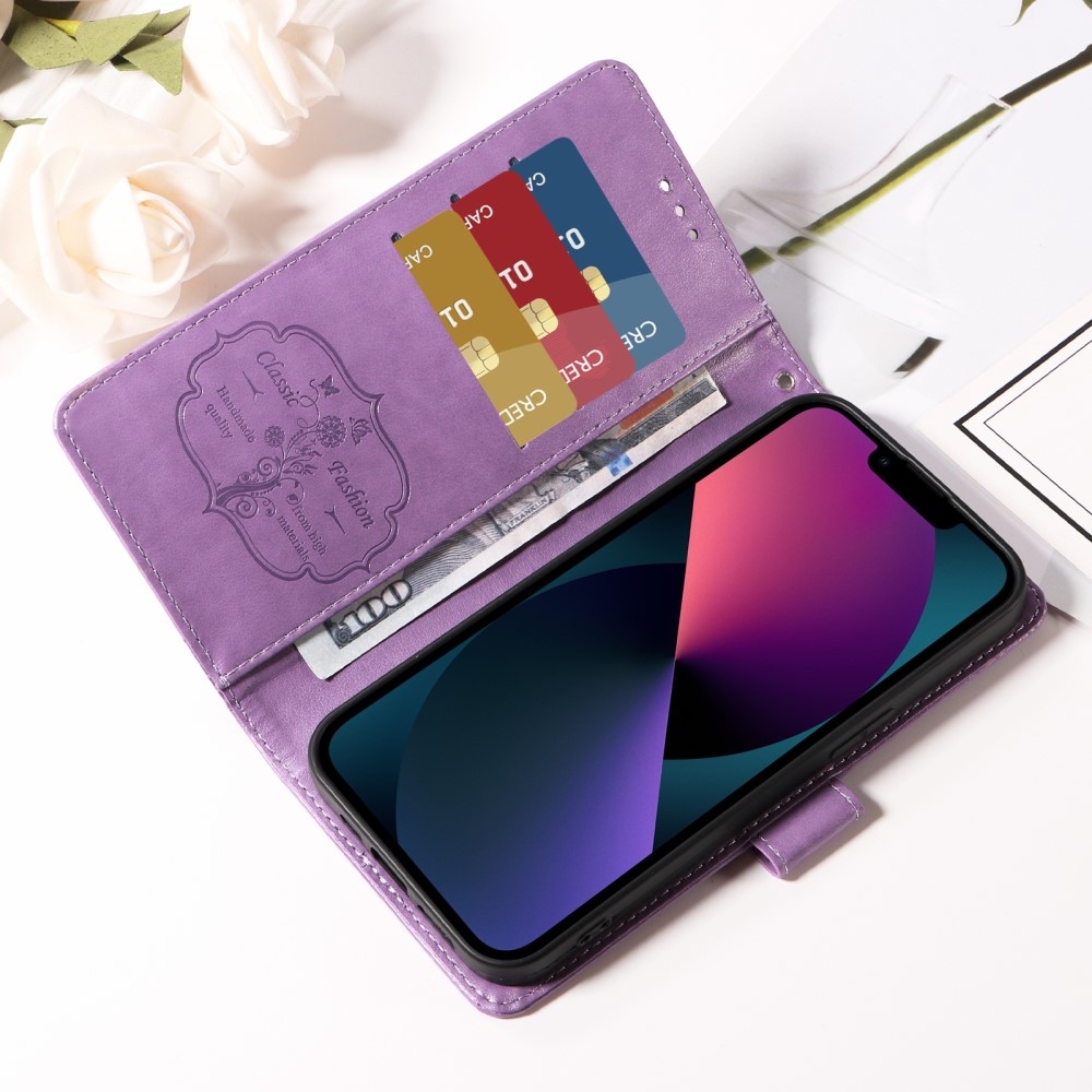Flowery knížkové pouzdro na Xiaomi Redmi A5 (173.45x79.35x8.45mm) - fialové