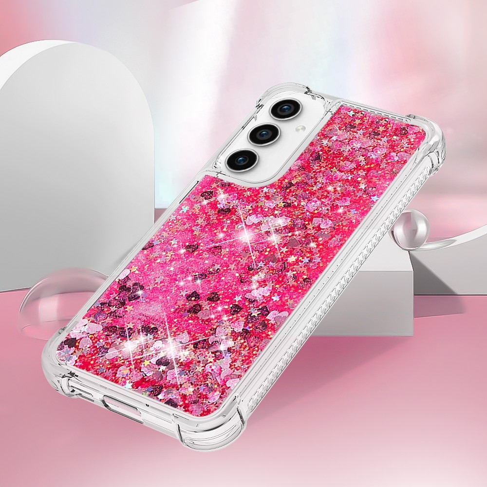 Glitter gelový přesýpací obal na Samsung Galaxy S23 FE - růžový/srdíčka