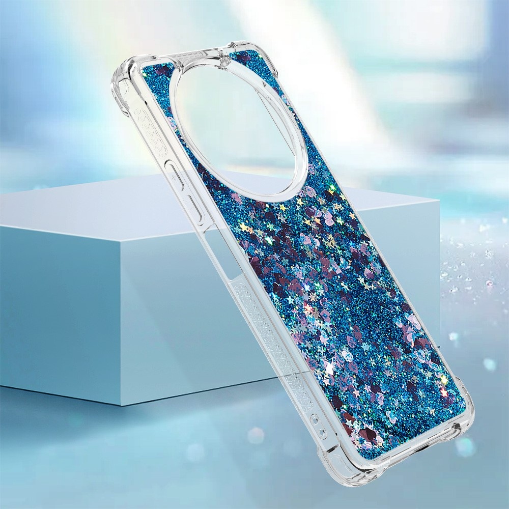 Glitter gelový přesýpací obal na Xiaomi Redmi A3 - modrý/srdíčka