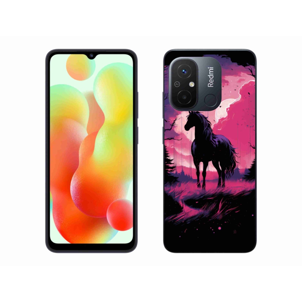 Gelový kryt mmCase na Xiaomi Redmi 12C - černý kreslený kůň 1