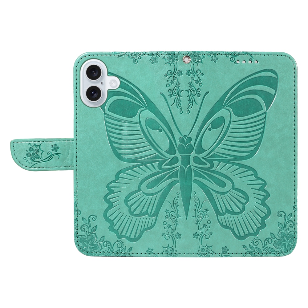 Floral Butterfly knížkové pouzdro na iPhone 17 - modrozelené