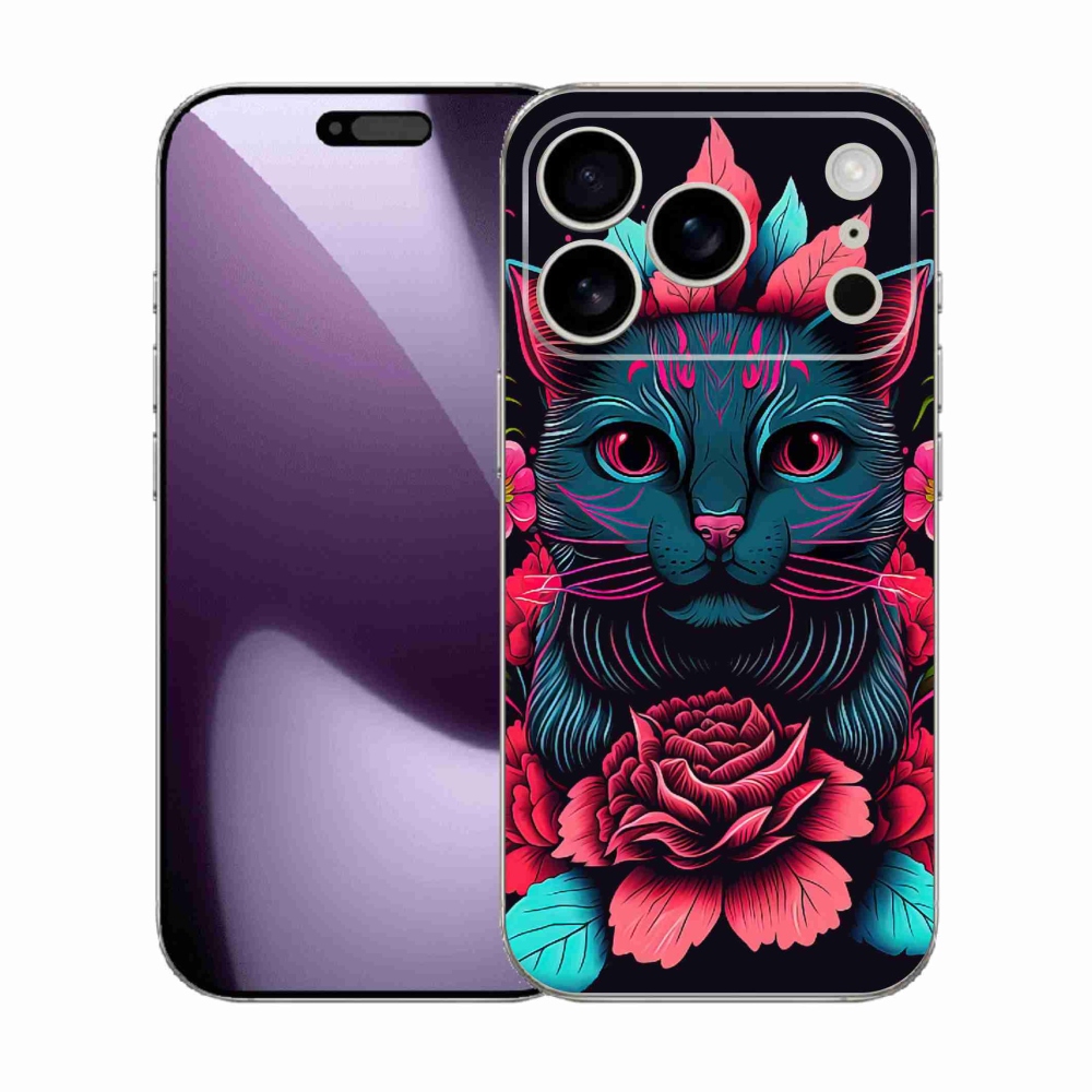 Gelový kryt mmCase na iPhone 17 Pro - květiny a kočka
