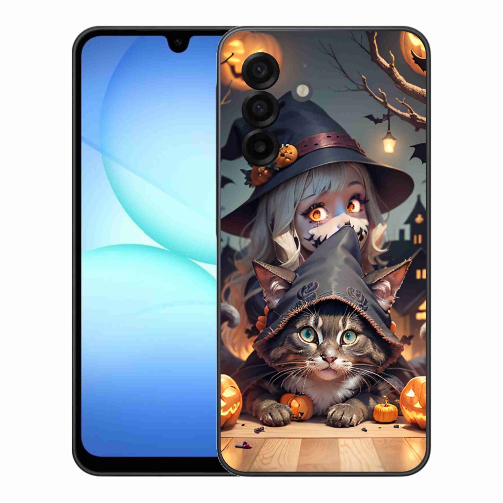 Gelový kryt mmCase na Samsung Galaxy A17 5G - čarodějnice s kočkou