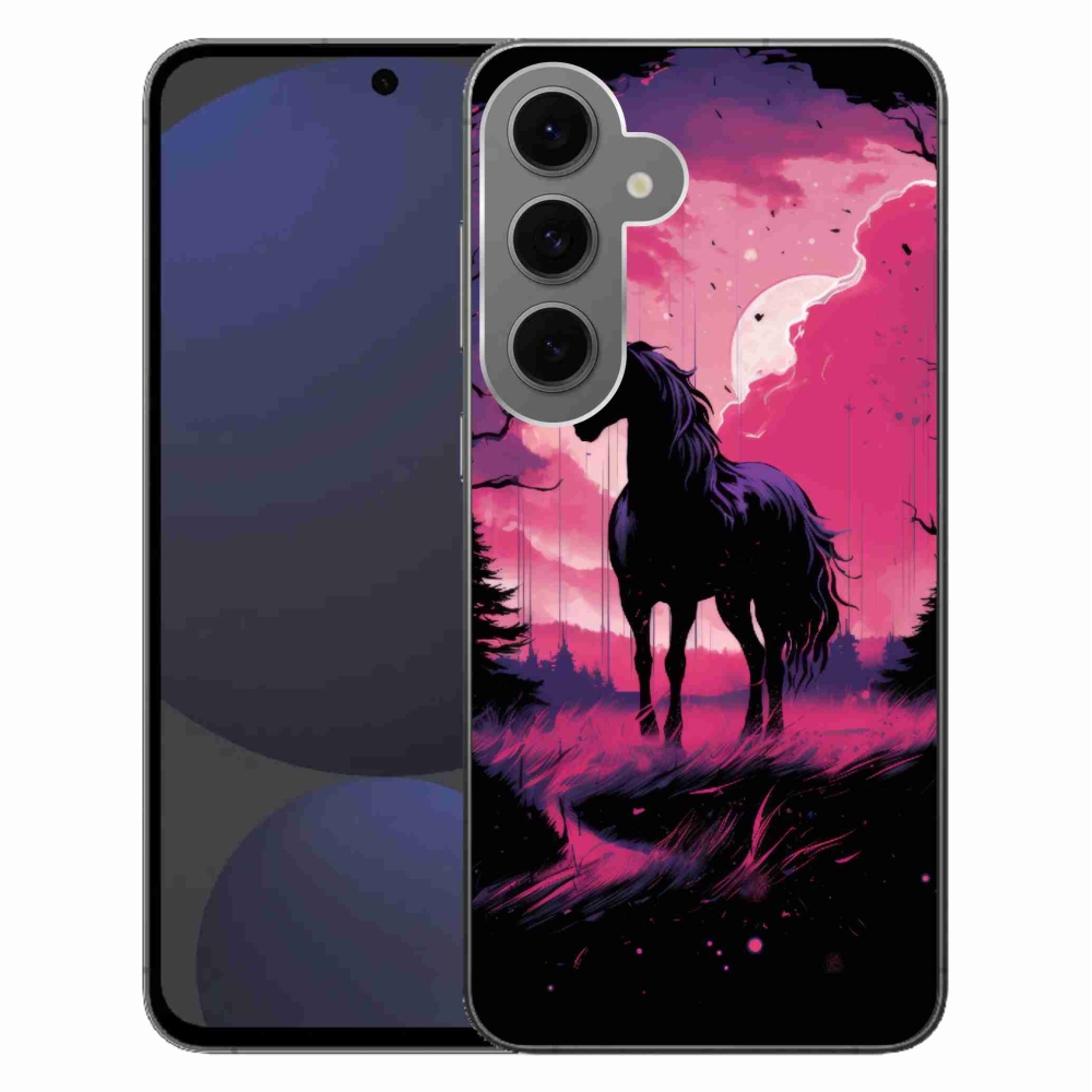 Gelový kryt mmCase na Samsung Galaxy S24 FE - černý kreslený kůň 1