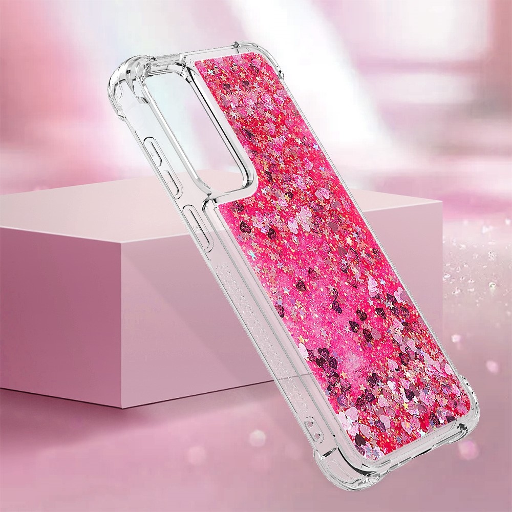Glitter přesýpací gelový obal na Samsung Galaxy A56 5G - růžový/srdíčka