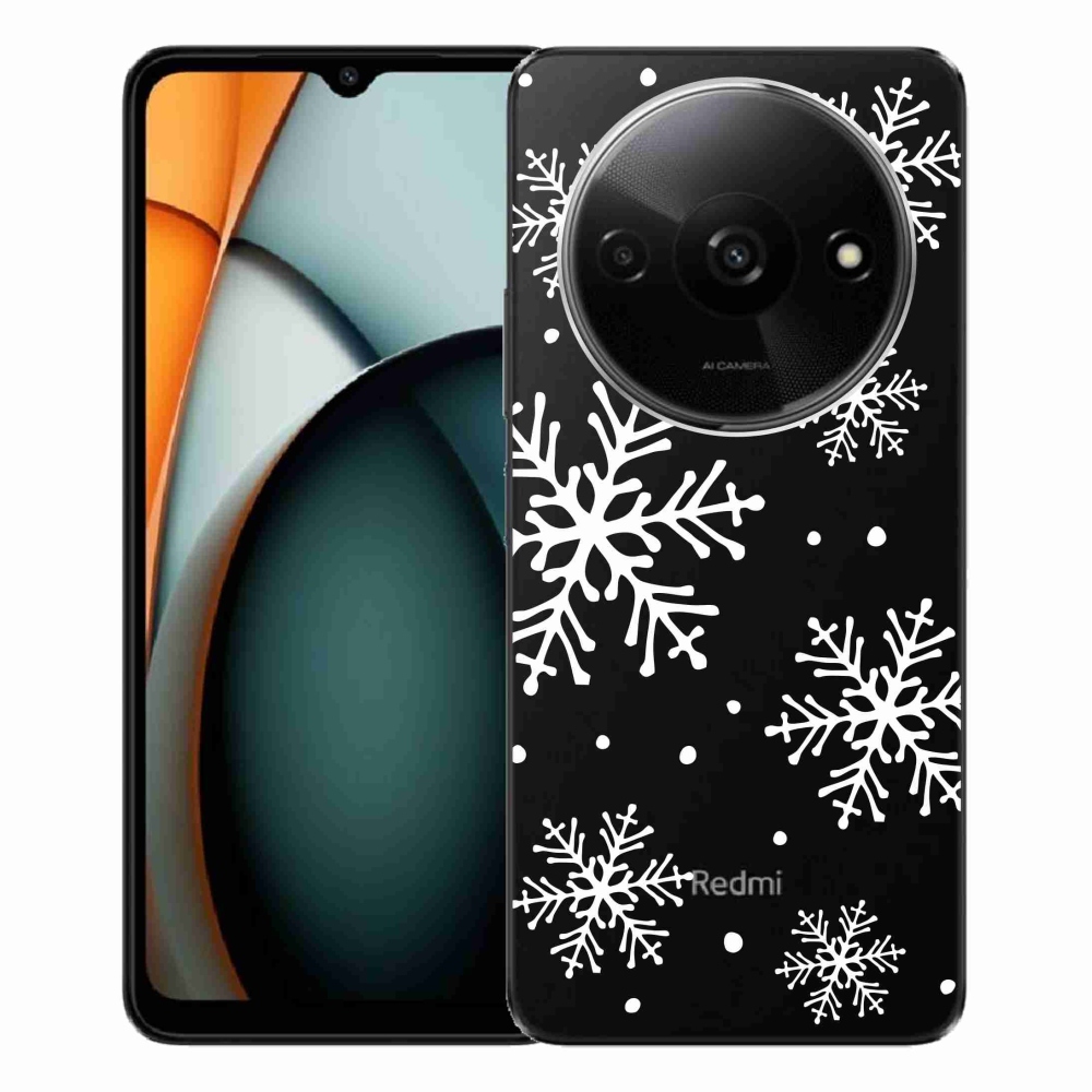 Gelový kryt mmCase na Xiaomi Redmi A3 - bílé vločky na průhledném pozadí