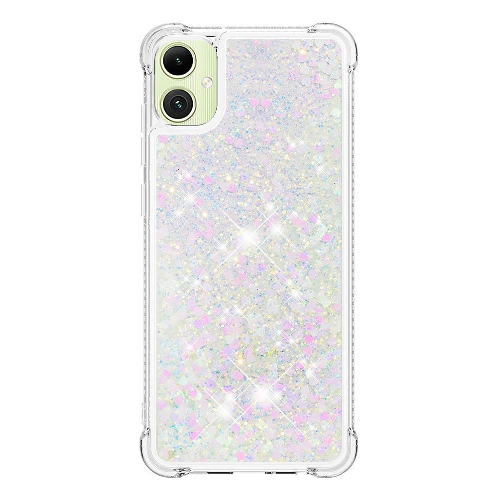 Glitter přesýpací gelový obal na Samsung Galaxy A06 4G - růžovostříbrný/srdíčka