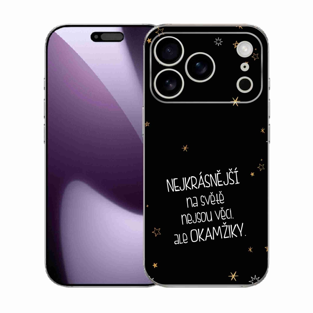 Gelový kryt mmCase na iPhone 17 Pro - citát 4 černé pozadí