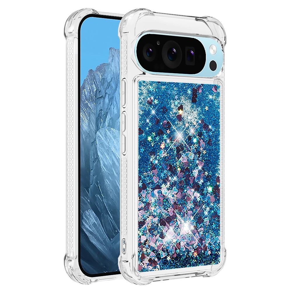 Glitter přesýpací gelový obal na Google Pixel 10 Pro/Pixel 10 - modrý/srdíčka