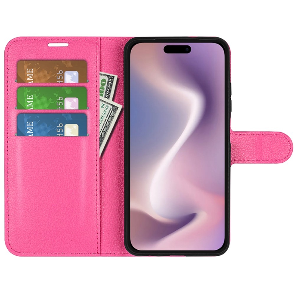 Litchi knížkové pouzdro na iPhone 16 Pro Max - rose