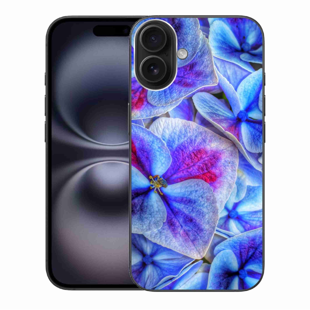 Gelový kryt mmCase na iPhone 16 Plus - modré květy 1