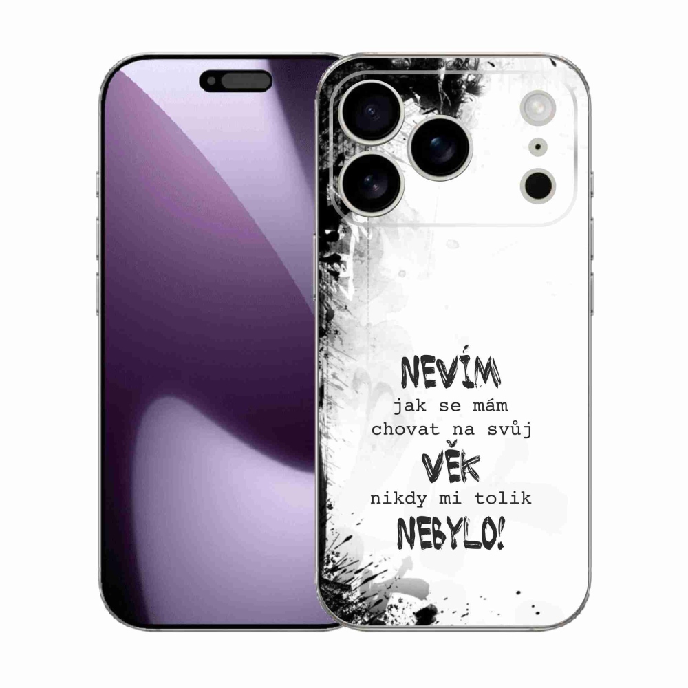 Gelový kryt mmCase na iPhone 17 Pro - vtipný text 14 bílé pozadí
