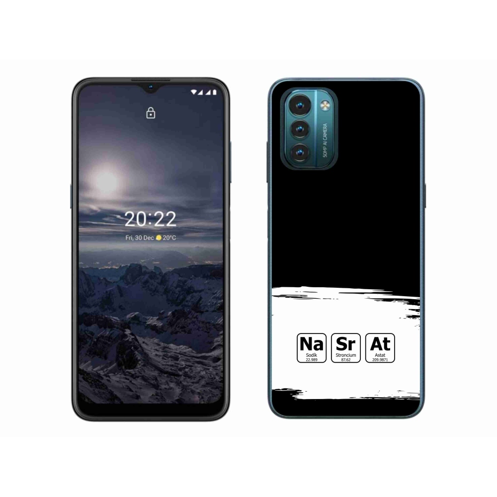 Gelový kryt mmCase na Nokia G11/G21 - chemické prvky bíločerné pozadí