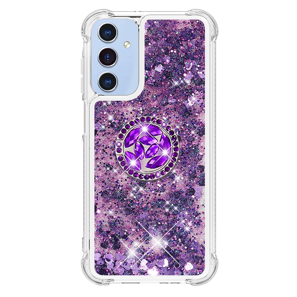 Glitt přesýpací gelový obal s kroužkem na prst na Samsung Galaxy A17 5G - tmavěfialový/srdíčka