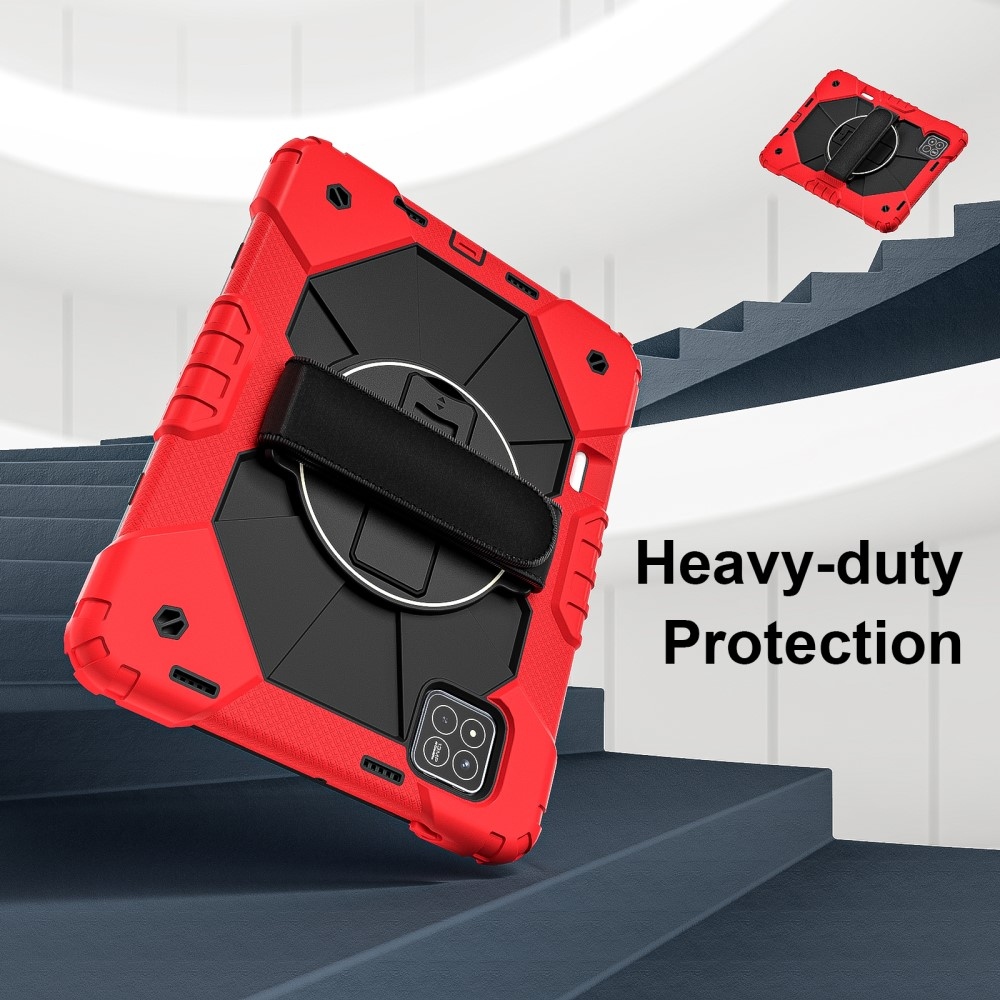 Strap odolný kryt s držákem na ruku a ramenním popruhem na Xiaomi Pad 7/7 Pro - červený/černý