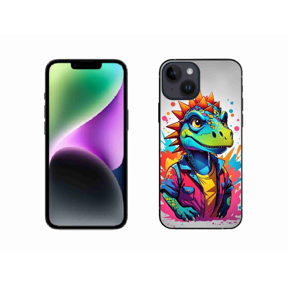 Gelový kryt mmCase na iPhone 14 - barevný dinosaurus