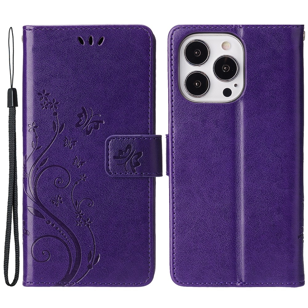 Flowers knížkové pouzdro na iPhone 15 Pro - tmavěfialové