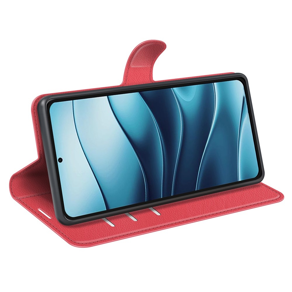 Litchi knížkové pouzdro na Xiaomi Redmi Note 14 5G - červené