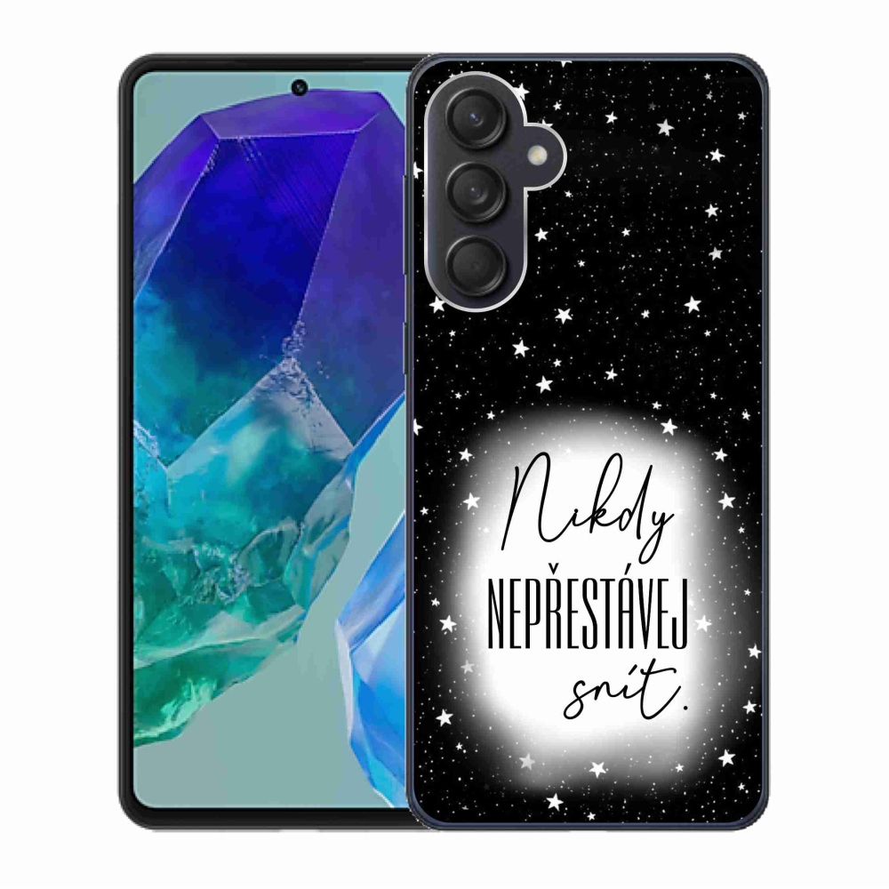 Gelový kryt mmCase na Samsung Galaxy M55 5G - citát 1 bíločerné pozadí