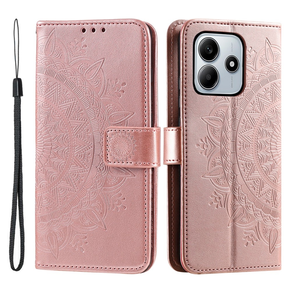 Mandala knížkové pouzdro na Xiaomi Redmi Note 14 5G - růžovozlaté