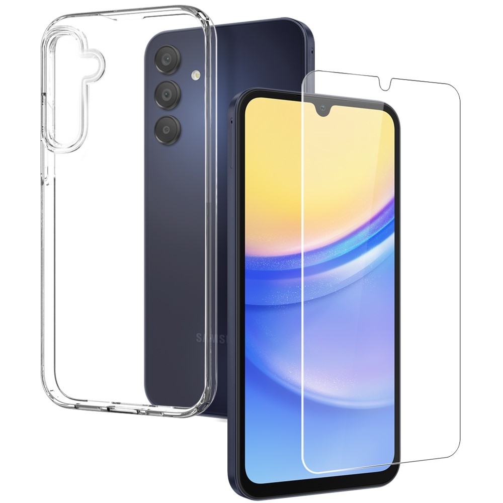 NORTHJO průhledný gelový obal + tvrzené sklo na Samsung Galaxy A15 4G/5G - průhledný