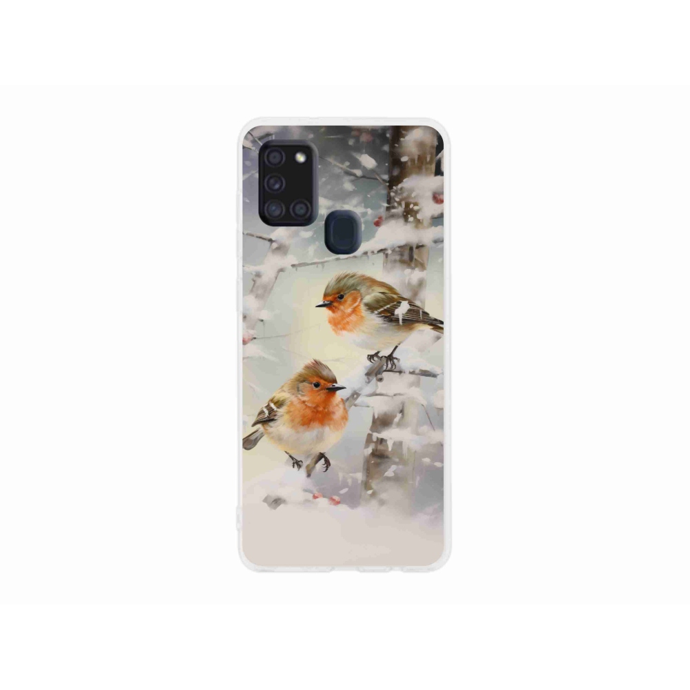 Gelový kryt mmCase na Samsung Galaxy A21s - ptáčci v zimě