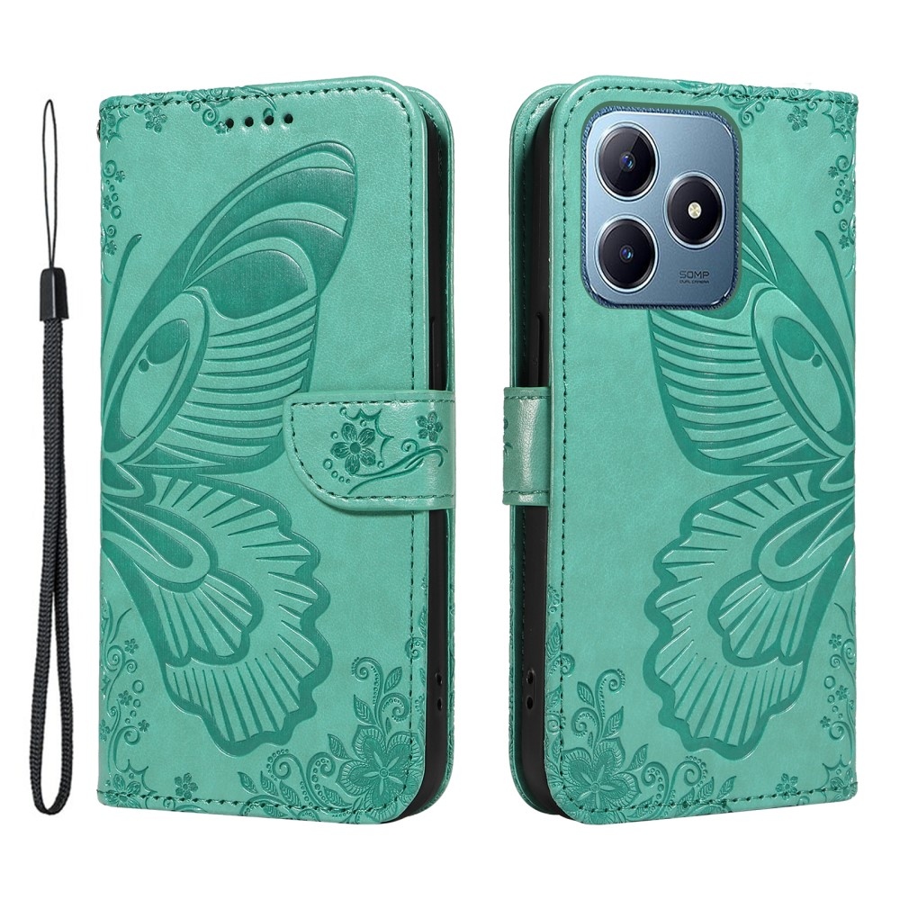 Floral Butterfly knížkové pouzdro na Realme C61/C63 - modrozelené
