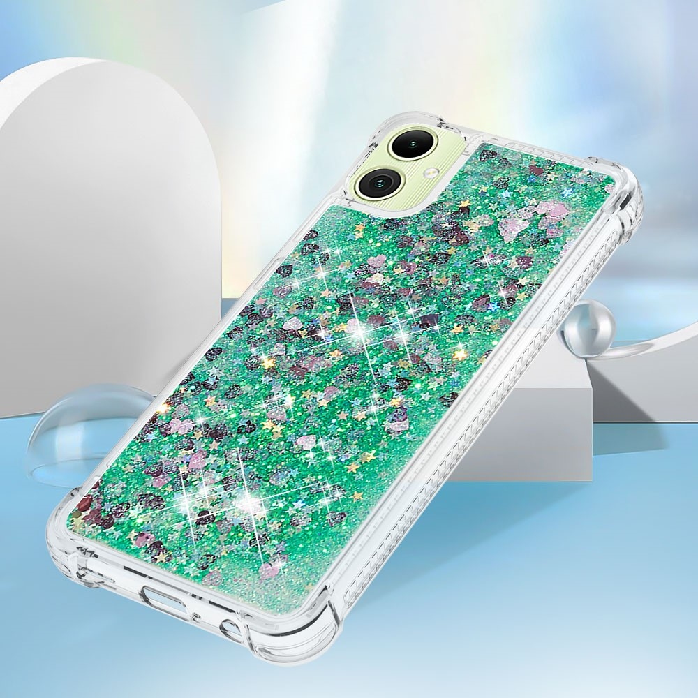 Glitter přesýpací gelový obal na Samsung Galaxy A06 4G - zelený/srdíčka