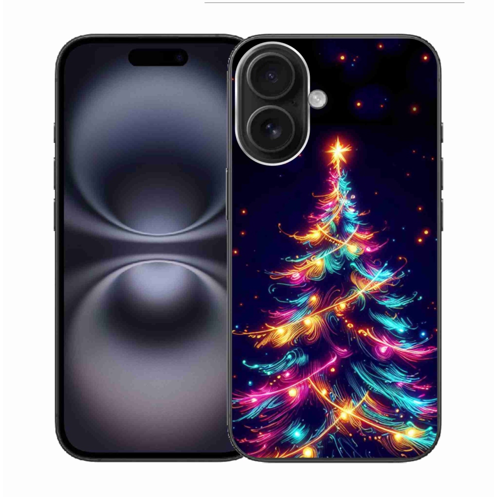 Gelový kryt mmCase na iPhone 16 - neonový vánoční stromek