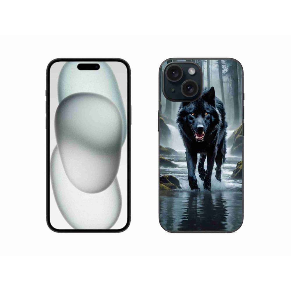 Gelový kryt mmCase na iPhone 15 - černý vlk