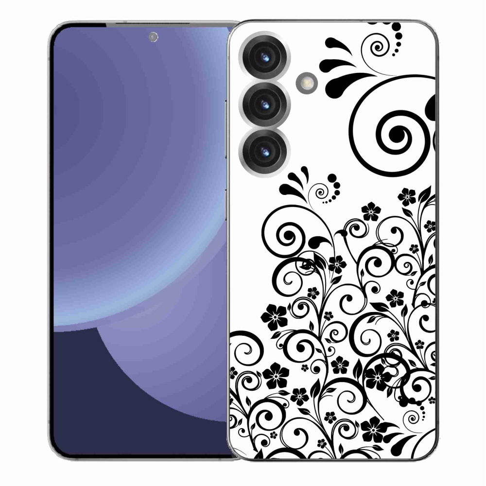 Gelový kryt mmCase na Samsung Galaxy S25+ - černobílé květinové vzory