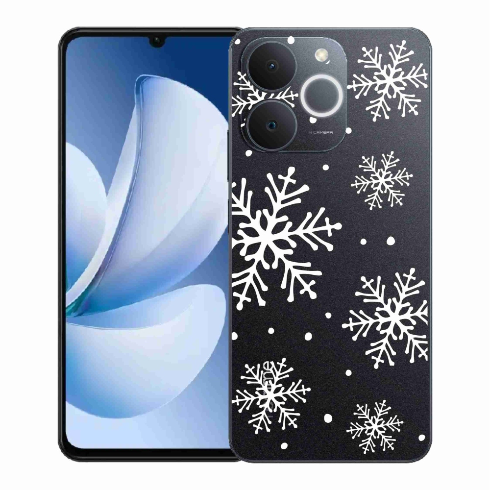 Gelový kryt mmCase na Realme Note 70T - bílé vločky na průhledném pozadí