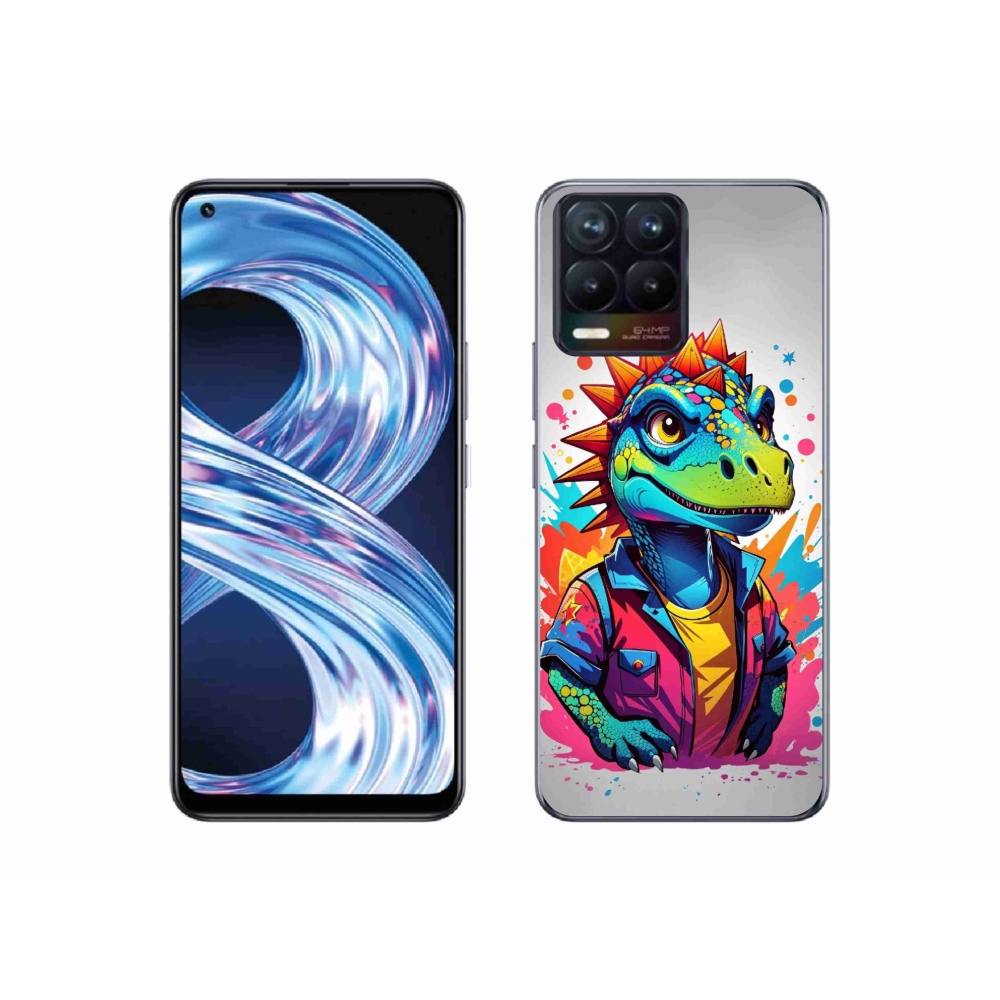 Gelový kryt mmCase na Realme 8 Pro - barevný dinosaurus