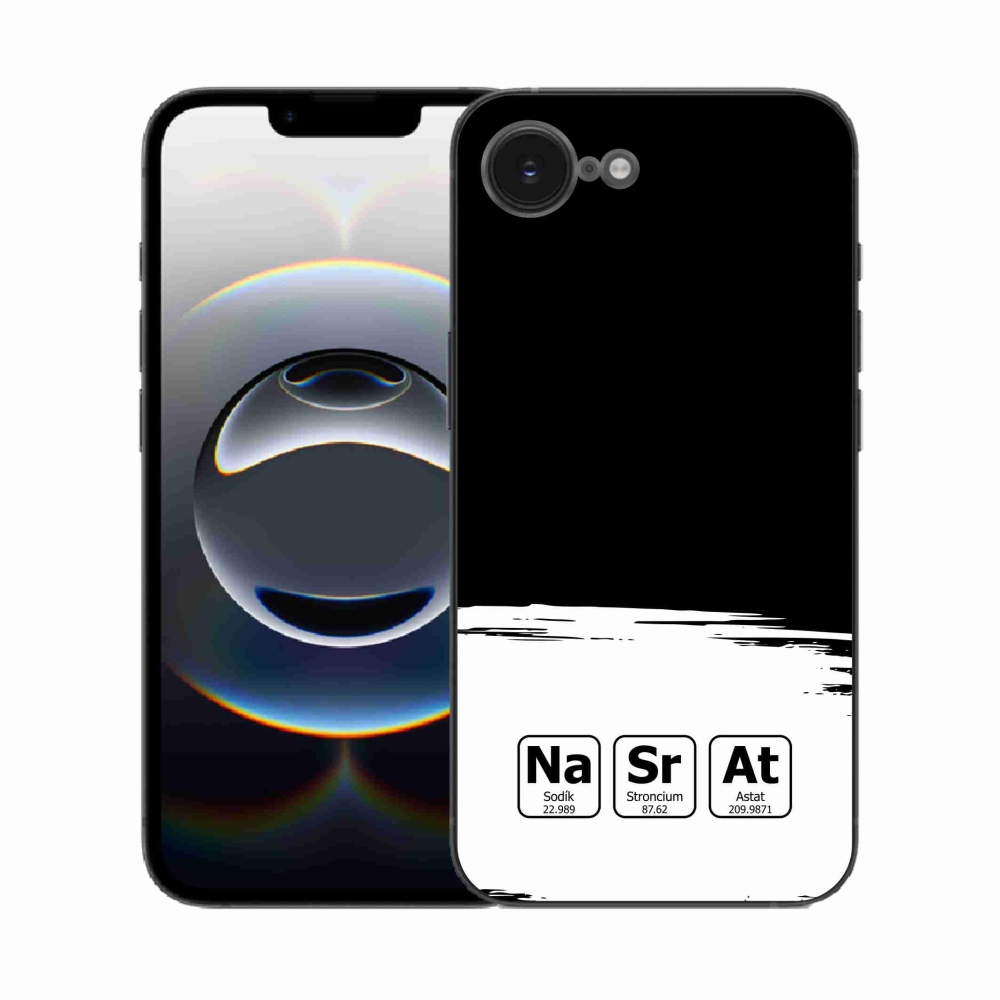 Gelový kryt mmCase na iPhone 16e - chemické prvky bíločerné pozadí