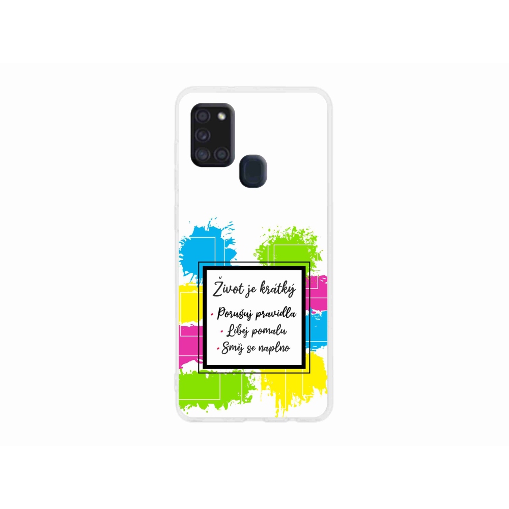 Gelový kryt mmCase na Samsung Galaxy A21s - citát 5 bílé pozadí