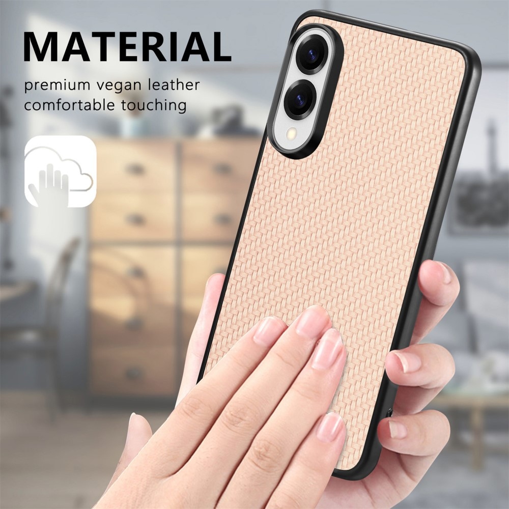 Coat gelový obal s umělou kůží a pevnými zády na Samsung Galaxy S25 Edge - béžový