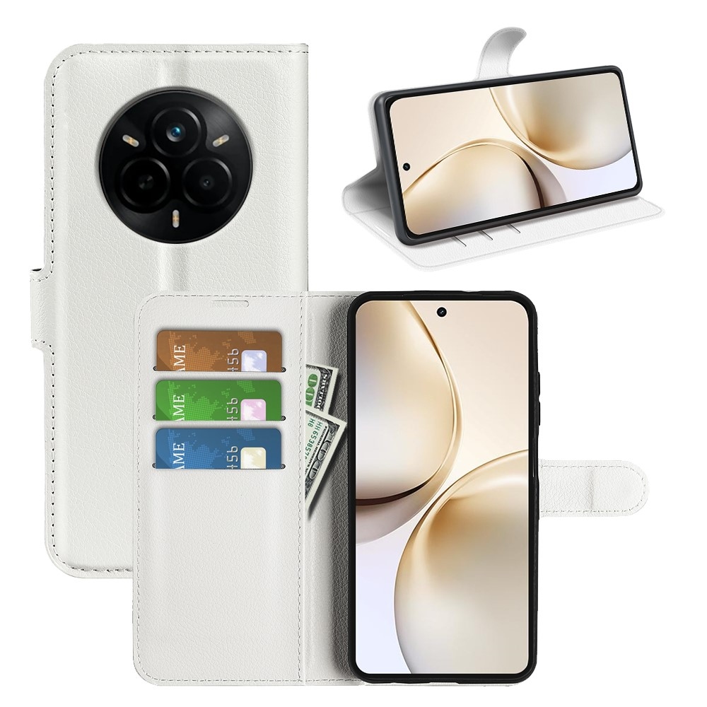 Litchi knížkové pouzdro na Realme 14 Pro+ 5G - bílé