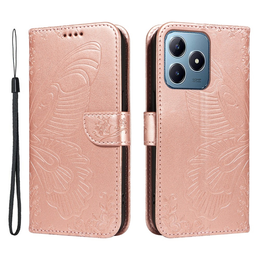 Floral Butterfly knížkové pouzdro na Realme C61/C63 - růžovozlaté